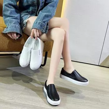 Women s Autumn Cowhide Soft Sole Slip-On Loafers - Lightweight, Breathable, Casual, Wear-Resistant Shoes 36 белый