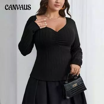 Women s Autumn Elegant Intellectual Square Collar Slim Long Sleeved Top 1XL чёрный