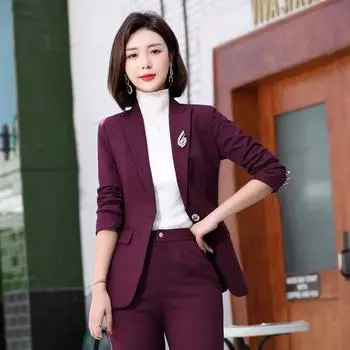 Women s Autumn Fashion Professional Suit Jacket Pants Two Piece Elegant Casual Blazer Coat Trousers Set XXXXXL чёрный
