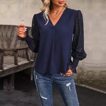 Women s Autumn Long Sleeve Solid Color Shirt S синий