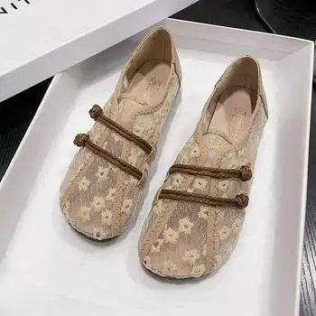 Women s autumn new retro ethnic style hollow mesh soft sole casual one-pedal comfortable flat shoes 35 хаки