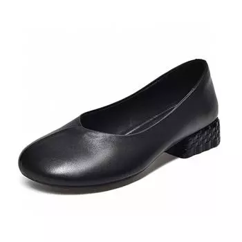 Women s autumn new round head shallow mouth flat shoes single shoes soft sole soft surface grandma shoes cowhide lazy shoes 34