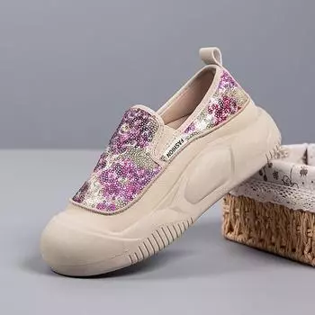 Women s autumn new sequined breathable lazy one-pedal women s shoes spring thick-soled non-slip muffin shoes 35