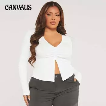 Women s Autumn New Slim Fit Open Stretch Knit Casual Long Sleeve Shirt 1XL белый