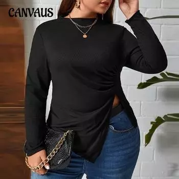 Women s Autumn Round Neck Slim Knit Long Sleeved Blouse 1XL чёрный