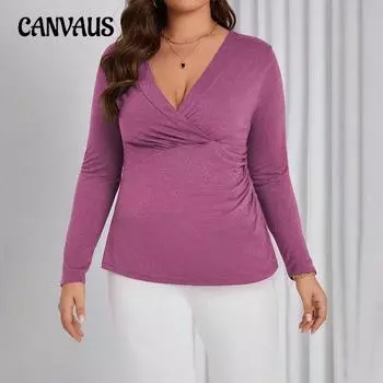 Women s Autumn Simple Casual Slim Solid Color Long Sleeve Base Top 1XL розы красного