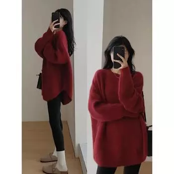 Women s Autumn Solid Color Loose Sweater Long Sleeve Round Neck Casual Top 2XL белый