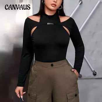 Women s Autumn Trend Fake Two Niche Design Sense Long Sleeved Tops 1XL чёрный