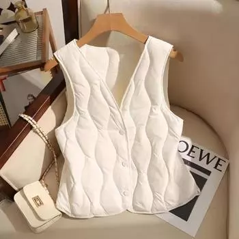 Women s Autumn/Winter Down-Cotton Fleece-Lined Vest Lightweight Slim-Fit for Inner and Outer Wear Warm and Close-Fitting Waistcoat S