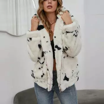 Women s Autumn/Winter Fashion Thickened Cow Hooded Zip Fleece Coat XL