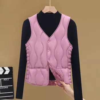 Women s Autumn Winter Fleece Lined Down Vest Fleece Added Thickened Warm Lightweight Inner Wear Gilet Slim Fit Waistcoat L