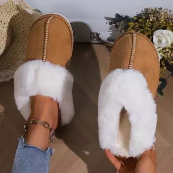 Women s Autumn/Winter Furry Cotton Slippers with Toe Cap, Non-Slip Korean Style for Home Use