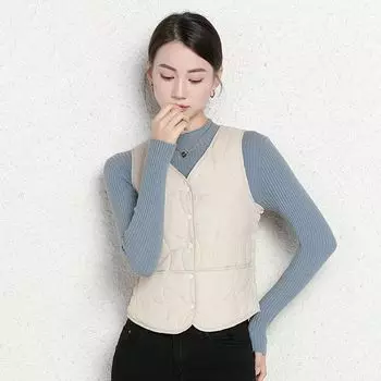 Women s Autumn Winter Lightweight Down Vest V Neck Slim Fit Base Layer Fashionable Warm Waistcoat L
