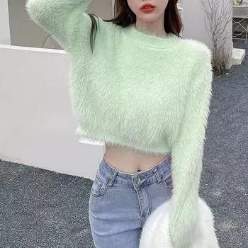 Women s Autumn/Winter Soft Imitation Mink Velvet Sweater - Gentle Style Knit Long Sleeve Top One Size