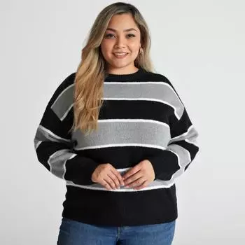 Women s Autumn/winter Striped Contrasting Sweater Loose Casual Knit Top XL чёрный/белый