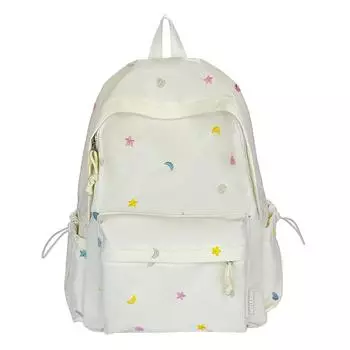 Women s Backpack Star Embroidery Children s Backpack Student Schoolbag белый