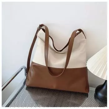 Women s bag 2024 autumn new contrasting color splicing fashion bucket bag large capacity mother and child shoulder bag чёрный