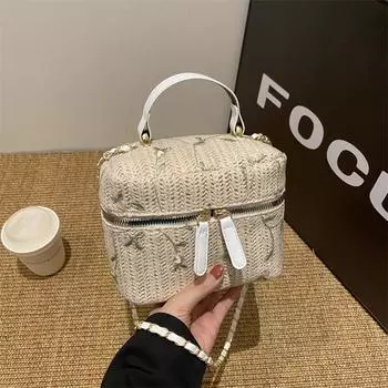 Women s bag 2024 new fashion chain messenger bag casual woven shoulder bucket bag beautiful straw bag beach bag белый