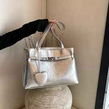 Женская сумка 2024 года, новая трендовая сумка, женская сумка высокого класса, большая вместительная повседневная сумка-тоут, корейская версия, универсальная сумка через плечо 32*11*22 чёрный