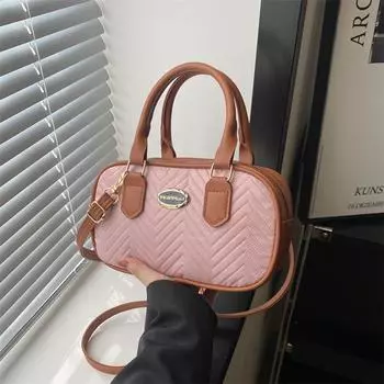 Женская сумка 2024 года, новая модная иностранная сумка в стиле «Бостон», сумка-сумка с текстурой контрастного цвета, сумка через плечо чёрный