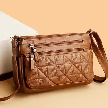 Женская сумка 2025 Mom bag Женская вместительная сумка из мягкой кожи, переносная косая сумка через плечо чёрный