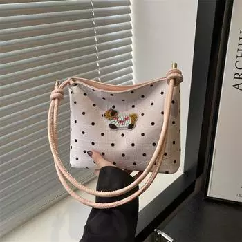 Women s bag 2025 new polka dot foreign style simple and versatile fashion texture shoulder crossbody bucket bag коричневый