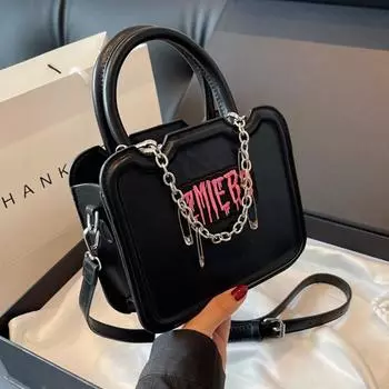 Women s Bag Alphabet Embroidery Chain Women s Square Shoulder Bag Leather Corssbody Bag