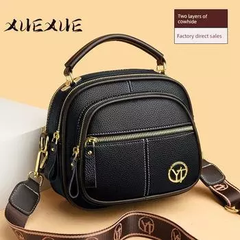 Women s Bag Authentic Leather Tactile Feel Easiest for Match Shoulder Cell Phone Wallet Black