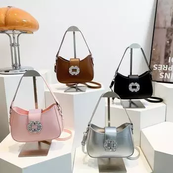 Women S Bag Bags Fashion Small Square Bag Texture Pu Shoulder Bag Niche Versatile Square Diamond Armpit Bag серебряный