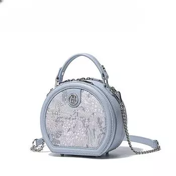 Women s Bag Blue Round Cake Bag Hand-embroidered Crossbody Bag