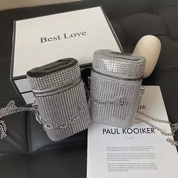 Women S Bag Bulingbuling Diamond Bag Shoulder Bag Fashion Niche Foreign Style Versatile Chain Messenger Bag серебряный