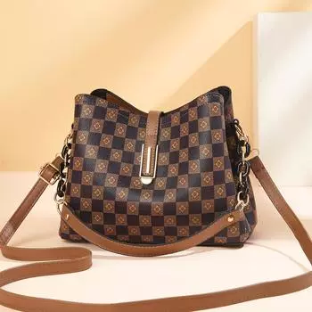 Women s bag checkerboard atmospheric retro shoulder bag women s large-capacity bag checkerboard bucket bag 26*12*19