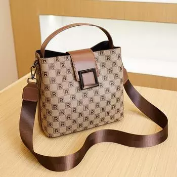 Women s Bag Checkerboard Printed Bucket Bag Retro Wide Shoulder Strap Diagonal Bag Advanced Sense
