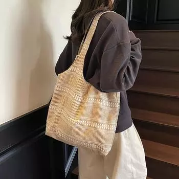 Women s Bag Commuter Plaid Shoulder Bag Large Capacity Tote Bag хаки