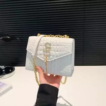 Женская сумка, модная маленькая квадратная сумка, текстура, сумка через плечо из искусственной кожи, универсальная сумка-мессенджер с цепочкой золотой