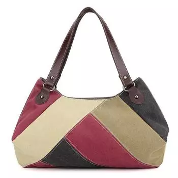 Women s bag fashion trend splicing canvas portable casual simple large capacity shoulder bag серый