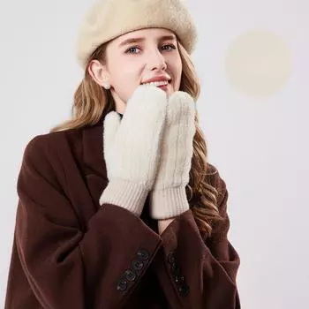 Women s Bag Finger Plus Velvet Warm Gloves In Autumn and Winter Thickened Double Knitted Gloves Outdoor Riding Versatile Cold Proof Gloves