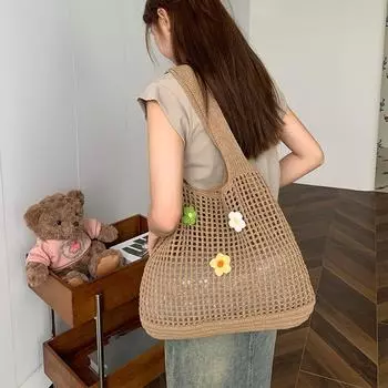 Женская сумка, плетеная вручную, вязаная сумка, простая, выдолбленная, сумка через плечо абрикосовый