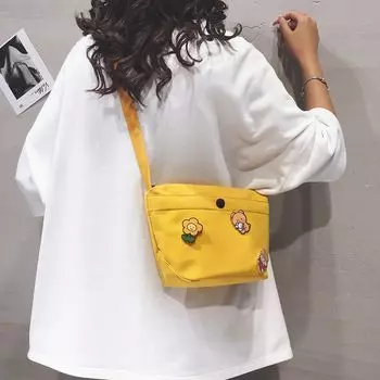 Women s Bag Japanese Style Students Casual Shoulder Canvas Bag Yellow