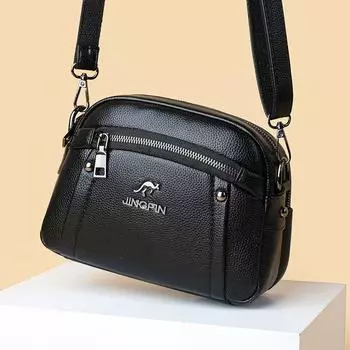 Women s Bag Ladieswear Shoulder Multi-Layer Soft Leather Bag 9060 Black
