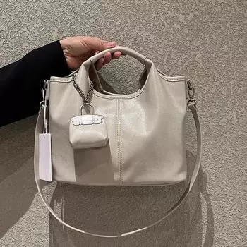 Women s Bag, Large-capacity Casual Handbag, Retro Leather Texture Single-shoulder Crossbody Bag, Bucket Bag чёрный