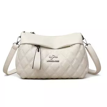 Women s Bag Large Capacity Crossbody Bag Multi-Compartment Soft Leather Rhomboid Shoulder Bag Middle-Aged Mother Bag бежевый