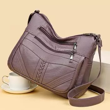Women s Bag Large Capacity Shoulder Bag Crossbody Bag Soft Leather Mother Bag фиолетовый