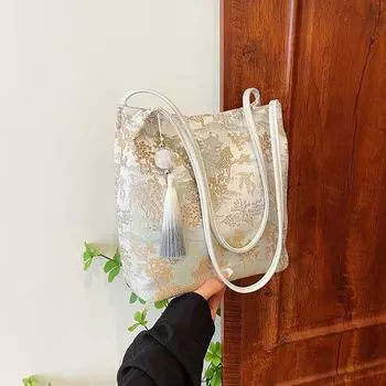 Women s Bag New Chinese Style Large Capacity Work Clothing Embroider Silver