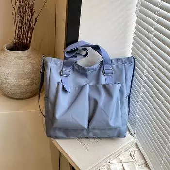 Women s bag new fashionable commuter shoulder bag, large-capacity student book bag, Japanese and Korean double pocket canvas messenger bag белый