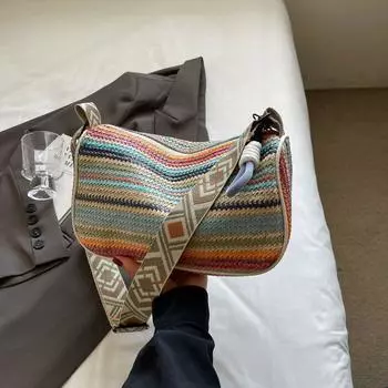 Women s Bag Niche Style Rainbow Casual Shoulder Pillow Bag White