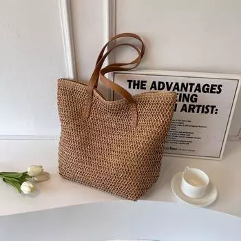 Women s Bag Niche Style Summer Large Capacity Work Clothing Straw Bag Khakis
