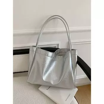 Women s Bag Retro Korean Type Trendy Idle Style Tote Bag Silver