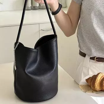 Women s Bag Retro Simple Soft PU Shoulder Cylinder Bucket Bag Casual Commuter Underarm Bag Ladies Shopping Bags чёрный