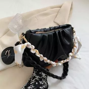 Women s Bag Ruched Spring/Summer Niche Style Underarm Crossbody Bag Black